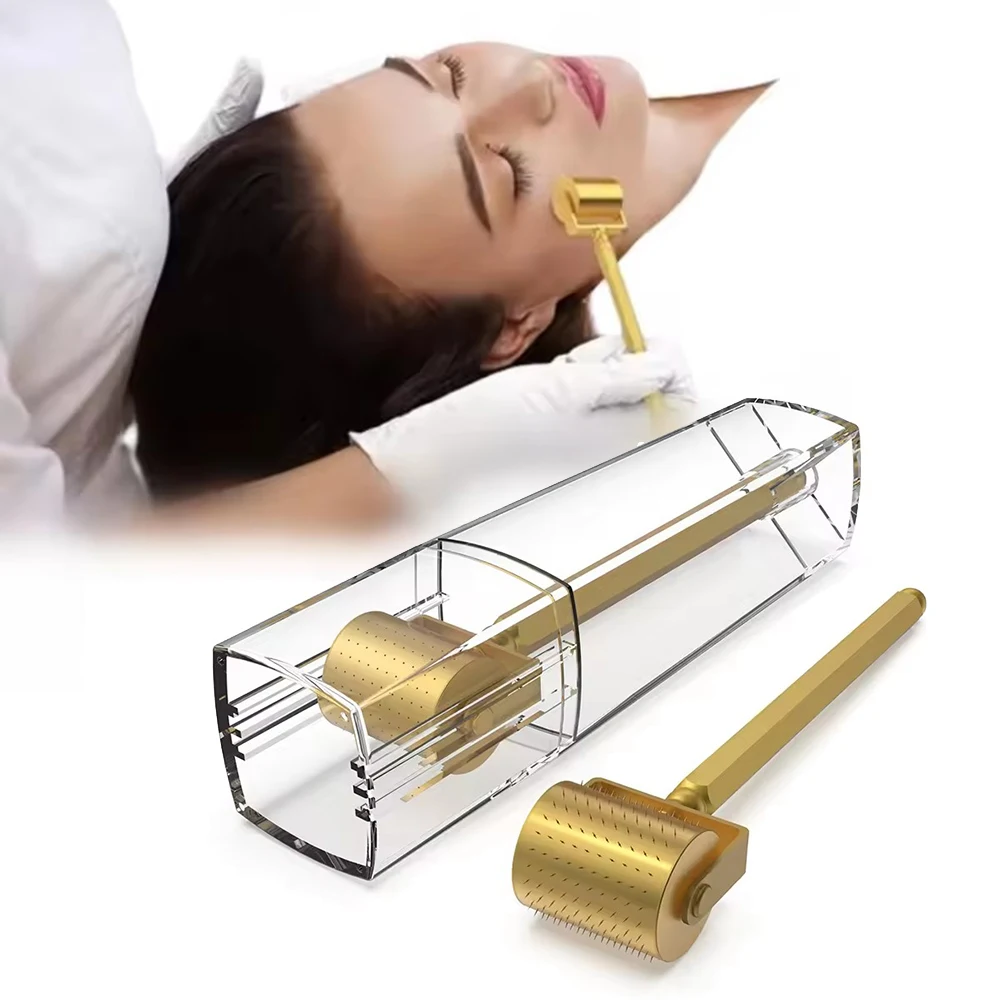(0.25mm) Microneedle Roller Luxurious 24K Gold Micro Needle Roller DRS 250 Pin Titanium Derma Roller for Facial Skin Care Hair Beard Growth Treatment