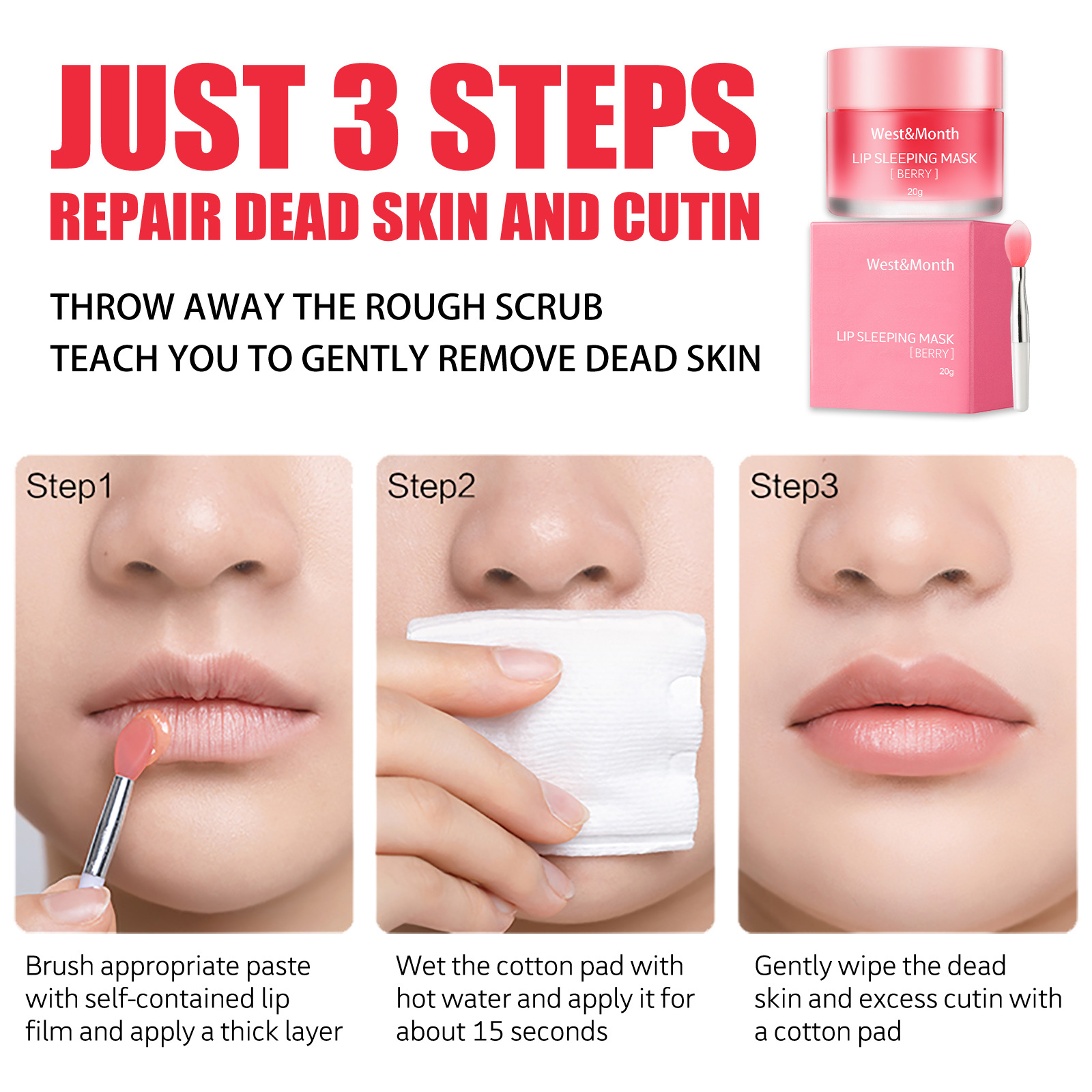 West&Month Berry Lip Sleeping Mask Night Sleep Maintenance Moisturizing Fade Lip Lines Nourishing Lip Balm