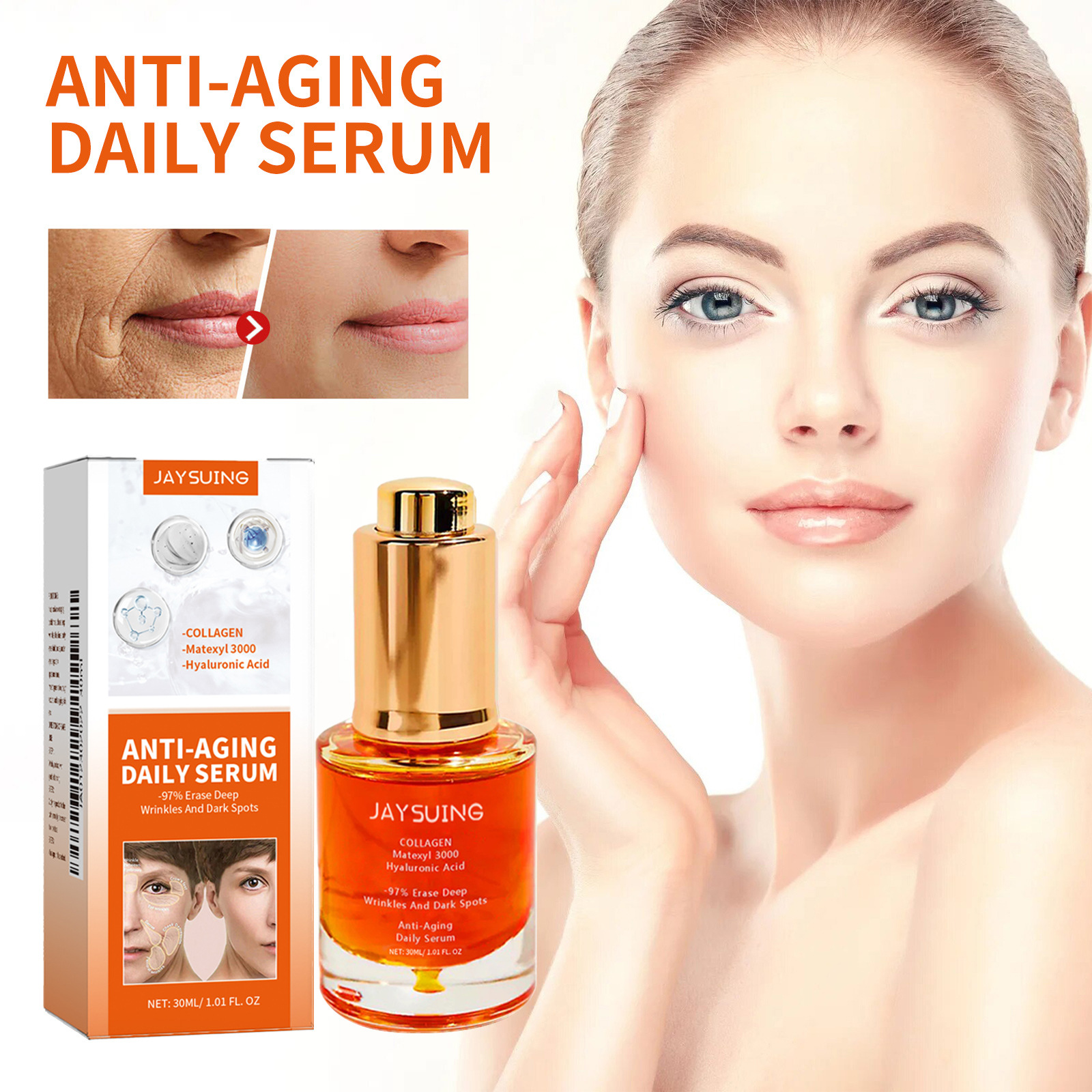 (1 PC) Collagen Boost Face Serum Fade Fine Lines Lifting Firming Deep Hydration Moisturizing Whitening Hyaluronic Acid Essence Anti Aging Skin Care Products