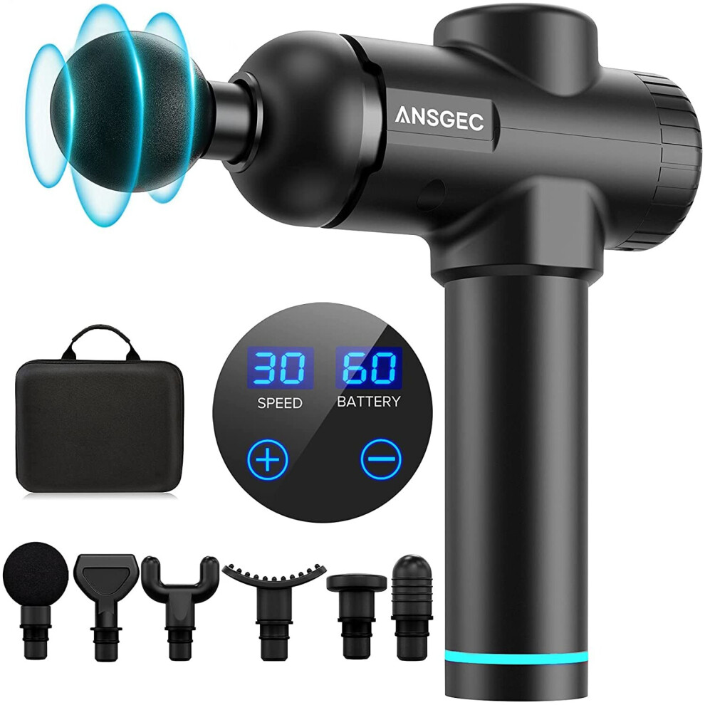 Massage Gun Deep Tissue Powerful 30 Speeds Muscle Massage Gun Quiet Professional Percussion Massager 6 Heads LCD Display Handhe
