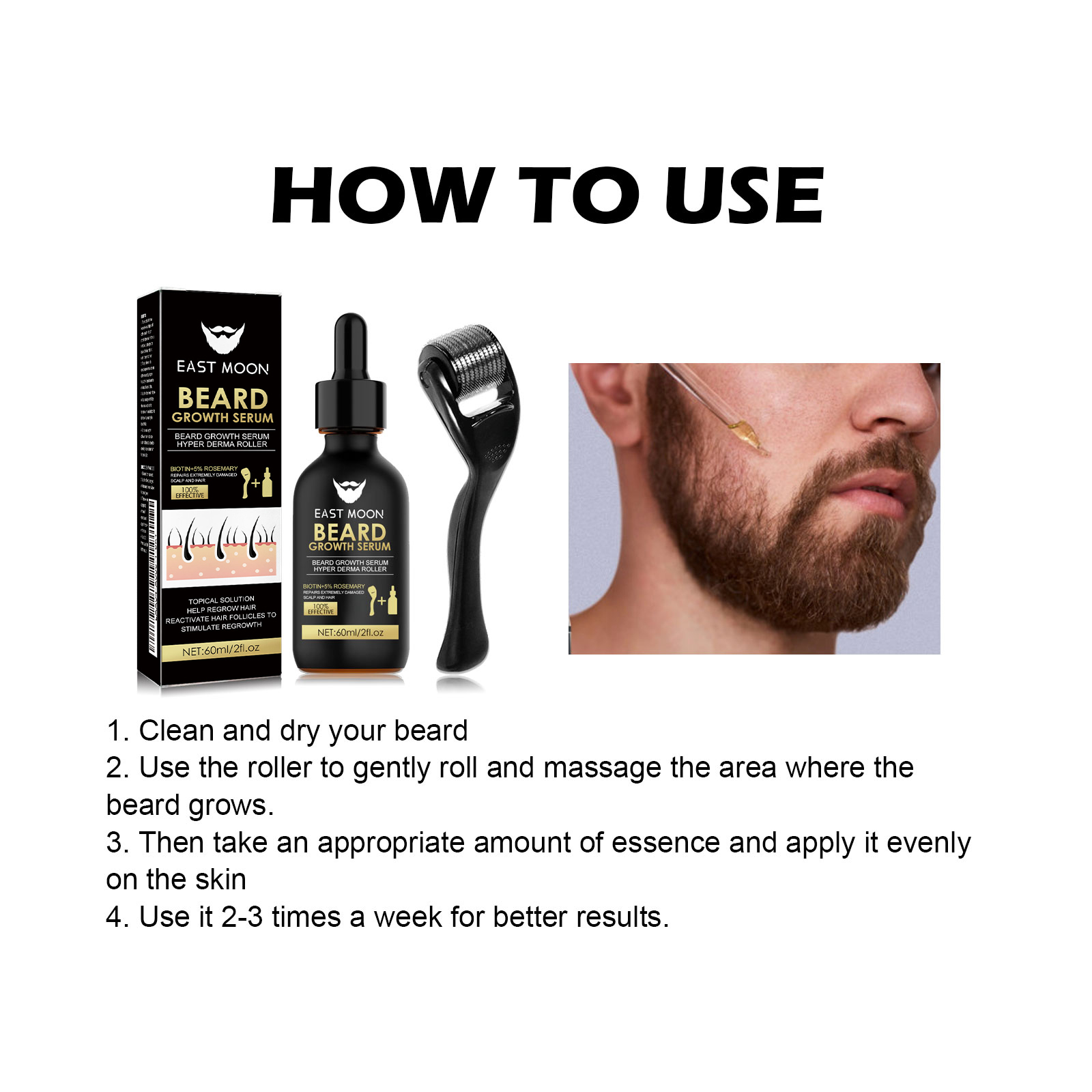 60ml Beard Growth Serum Men Essence Care Moisturizes Nourishes Roots Strengthens Beard For Thicker Fuller Softer Hair ﻿