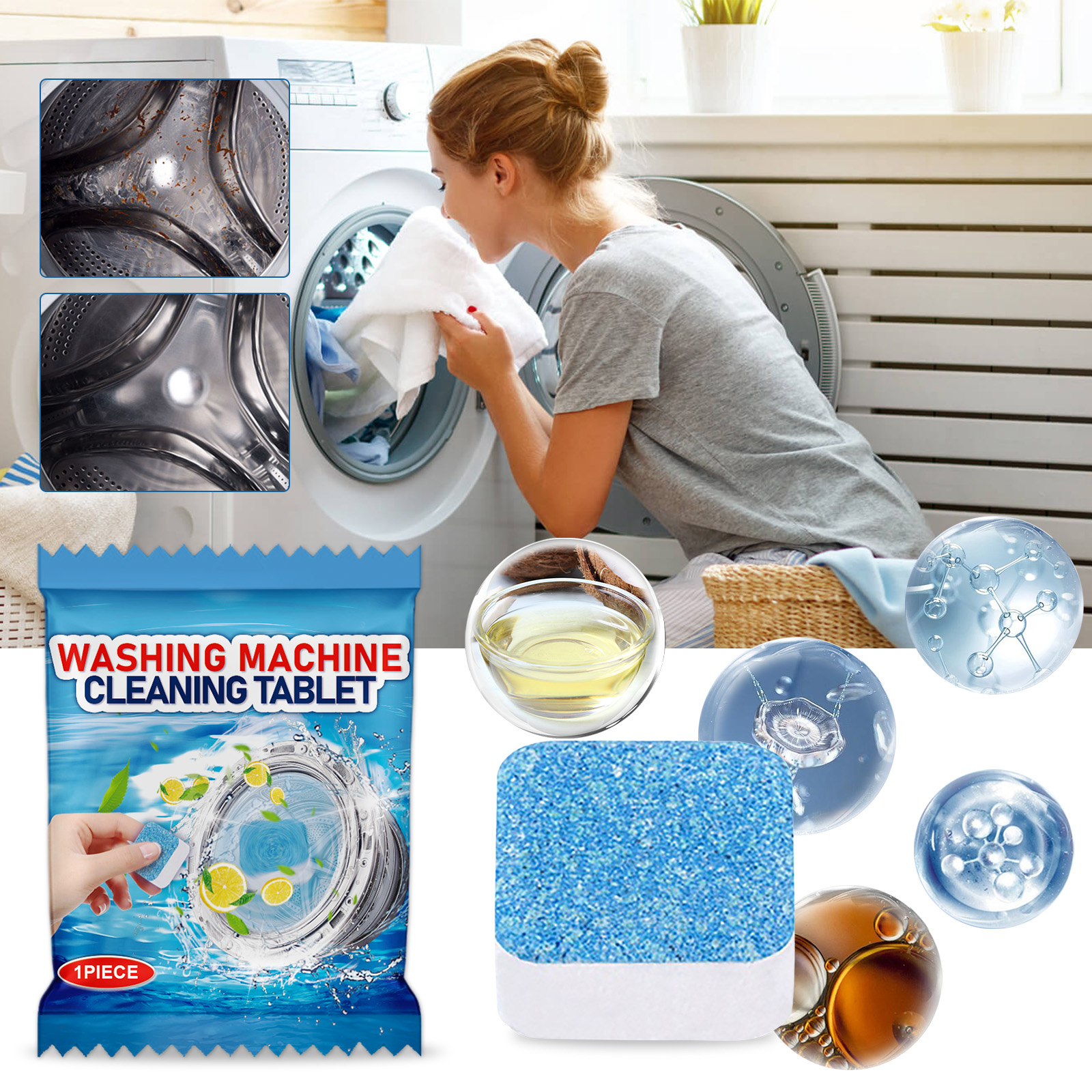 10 Pcs Washing Machine Cleaner Tablet Deep Cleaning Tank Effervescent Descaling Odor Removal Laundry Machine Cleaning Agent