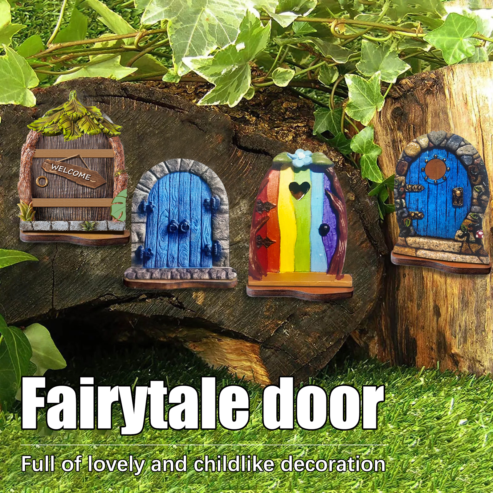 Garden Decor Fairy Door, Yard Tree Decor Wooden Miniature Dwarf Fairy Door Cute Outdoor Landscape Ornament Home Garden Art ﻿