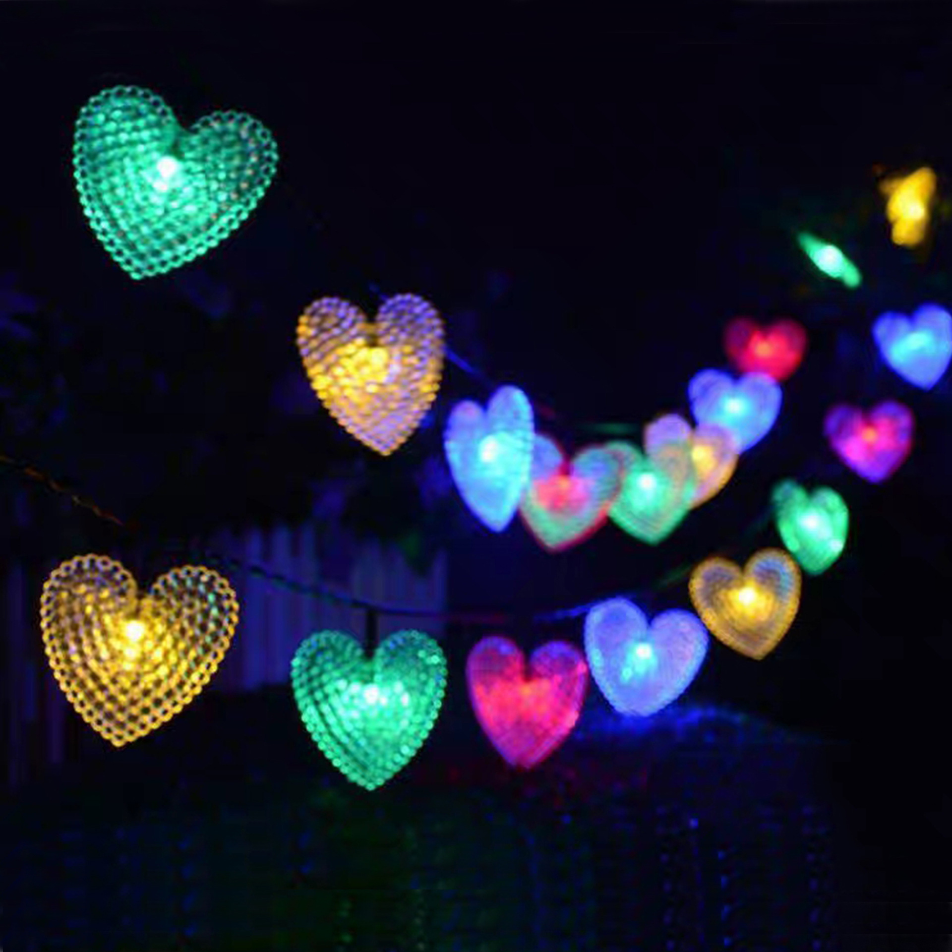 (RGB) Outdoor Waterproof Solar Love Lighting Chain 12 M 100 Light Small Heart