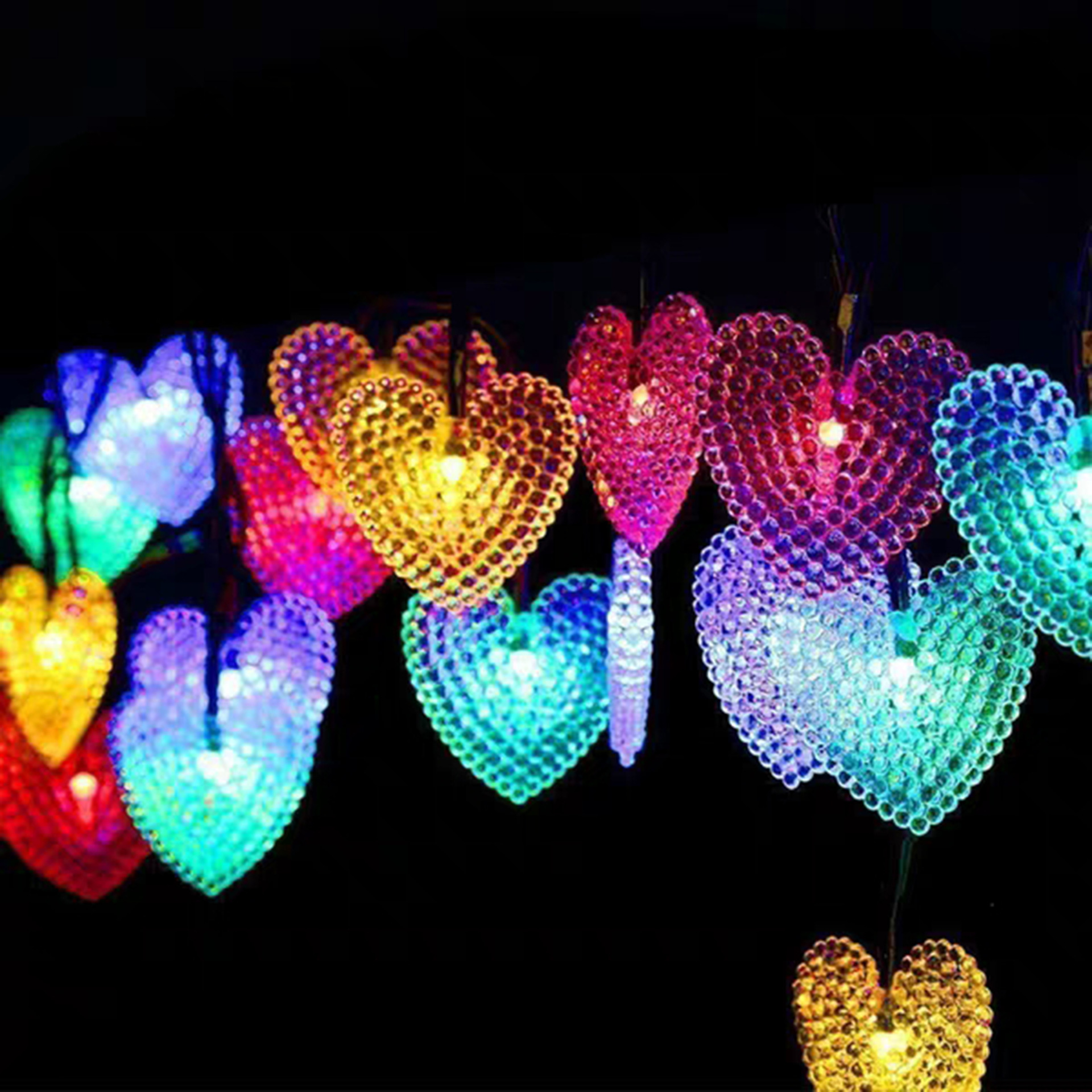 (RGB) Outdoor Waterproof Solar Love Lighting Chain 12 M 100 Light Small Heart