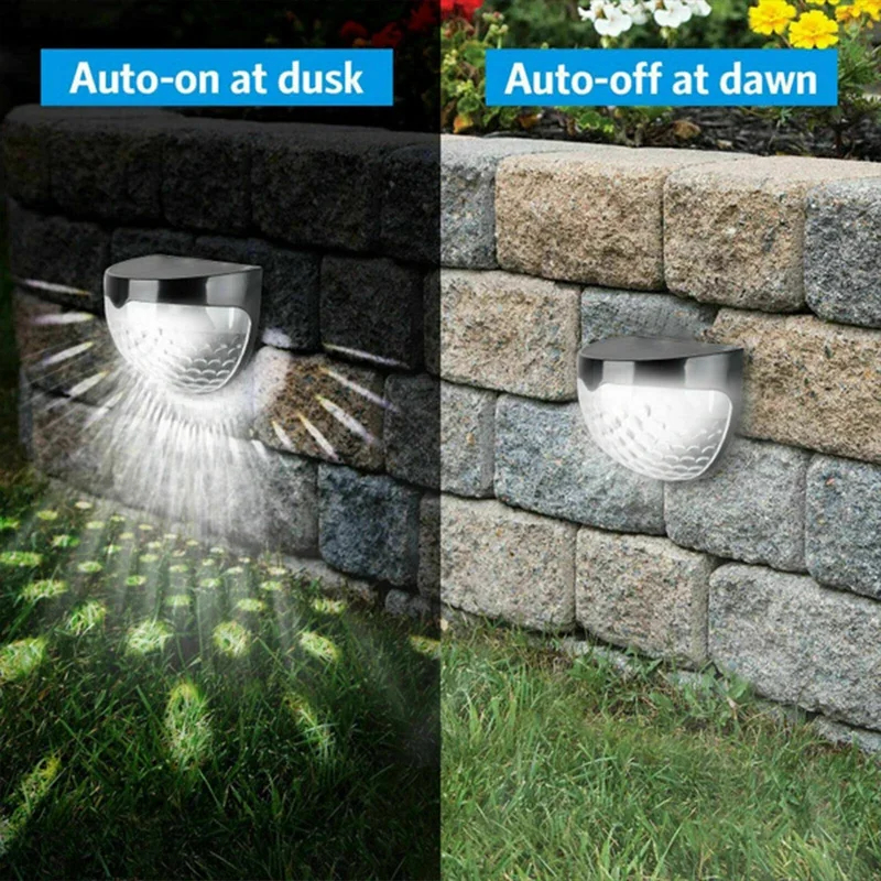 (2 PCS)  Solar Lights Outdoor Waterproof Wall Lamps Festoon Decoration LED Fence Light for Home Garden Step Patio Stairs