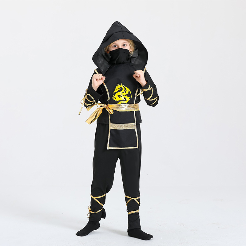 (S) Ninja Samurai Costume Set for Child Halloween Cosplay with Sword Accessories Japanese Warrior Outfit New Year Performance Party