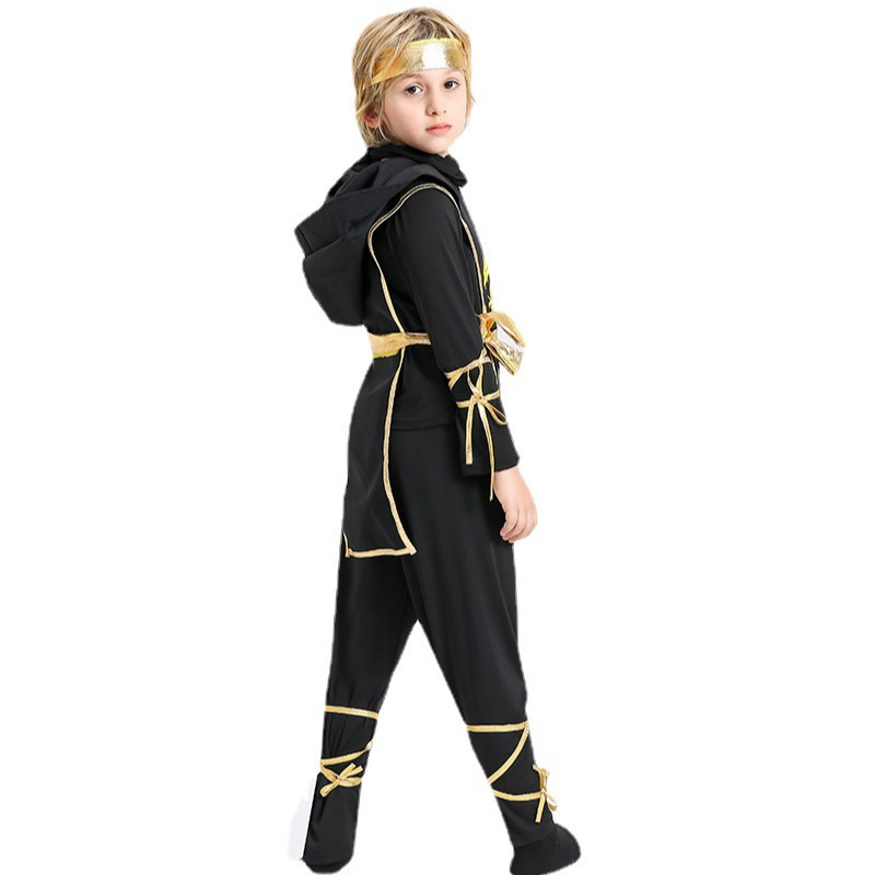 (S) Ninja Samurai Costume Set for Child Halloween Cosplay with Sword Accessories Japanese Warrior Outfit New Year Performance Party