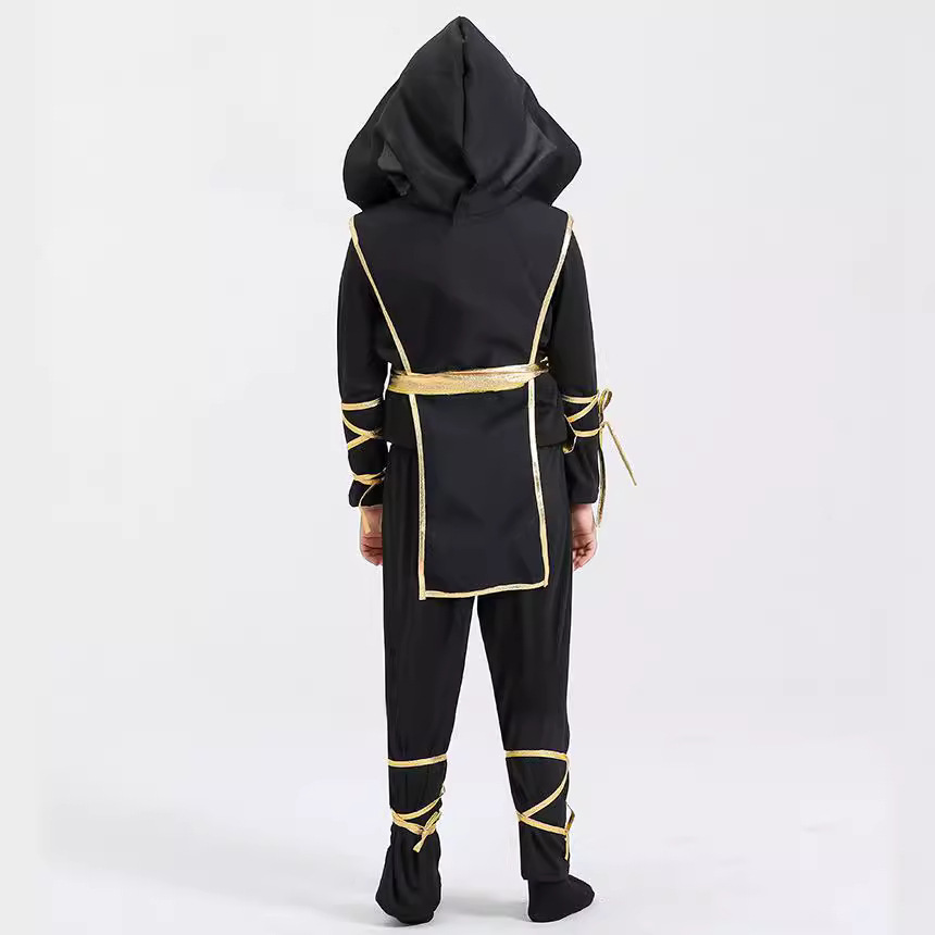 (S) Ninja Samurai Costume Set for Child Halloween Cosplay with Sword Accessories Japanese Warrior Outfit New Year Performance Party