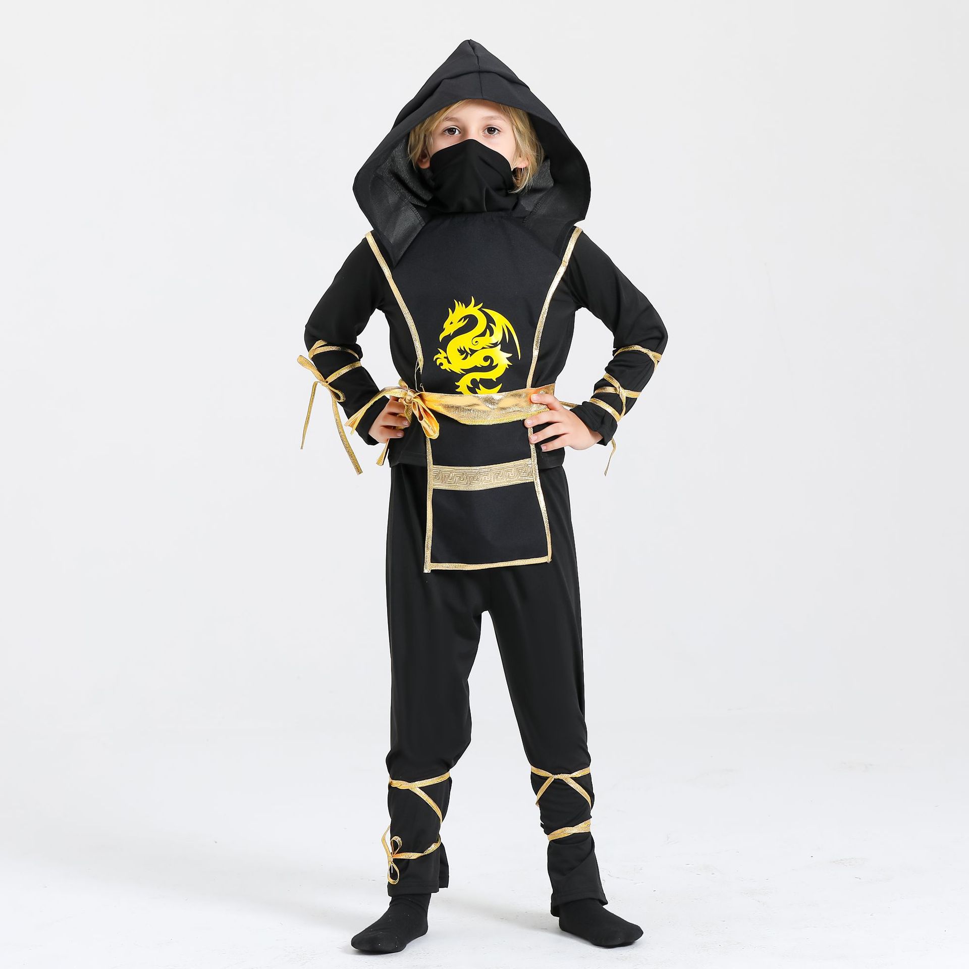 (S) Ninja Samurai Costume Set for Child Halloween Cosplay with Sword Accessories Japanese Warrior Outfit New Year Performance Party