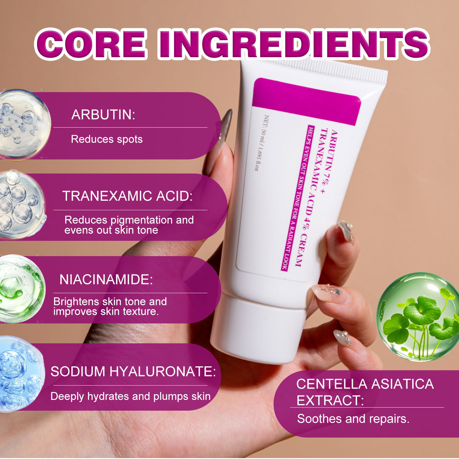 Arbutin Tranexamic Acid Face Cream 7% Arbutin and 4% Tranexamic Acid Brightening Moisturising for Skin Care Home Use Natural