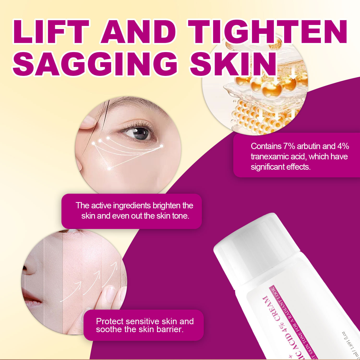 Arbutin Tranexamic Acid Face Cream 7% Arbutin and 4% Tranexamic Acid Brightening Moisturising for Skin Care Home Use Natural