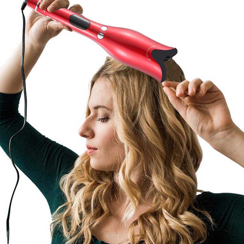 (Red) Curly Hair Artifact Multi Function Rose Curly Hair Stick Curling Iron Professional Styling Tools Wand Automatic Curling Iron