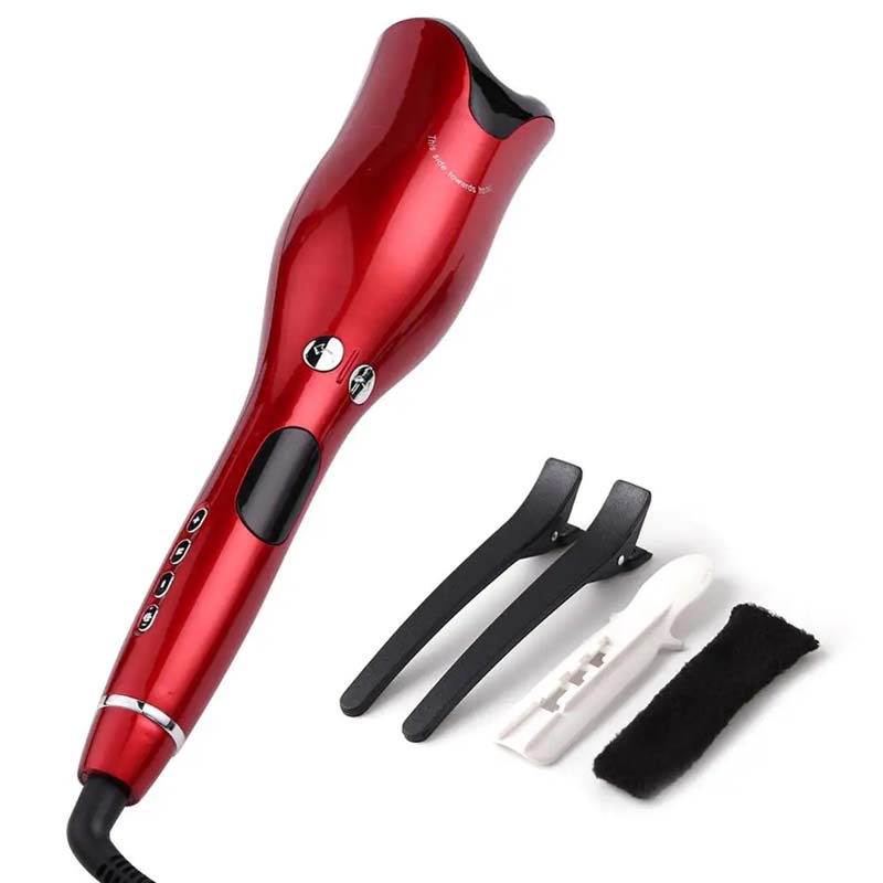 (Red) Curly Hair Artifact Multi Function Rose Curly Hair Stick Curling Iron Professional Styling Tools Wand Automatic Curling Iron