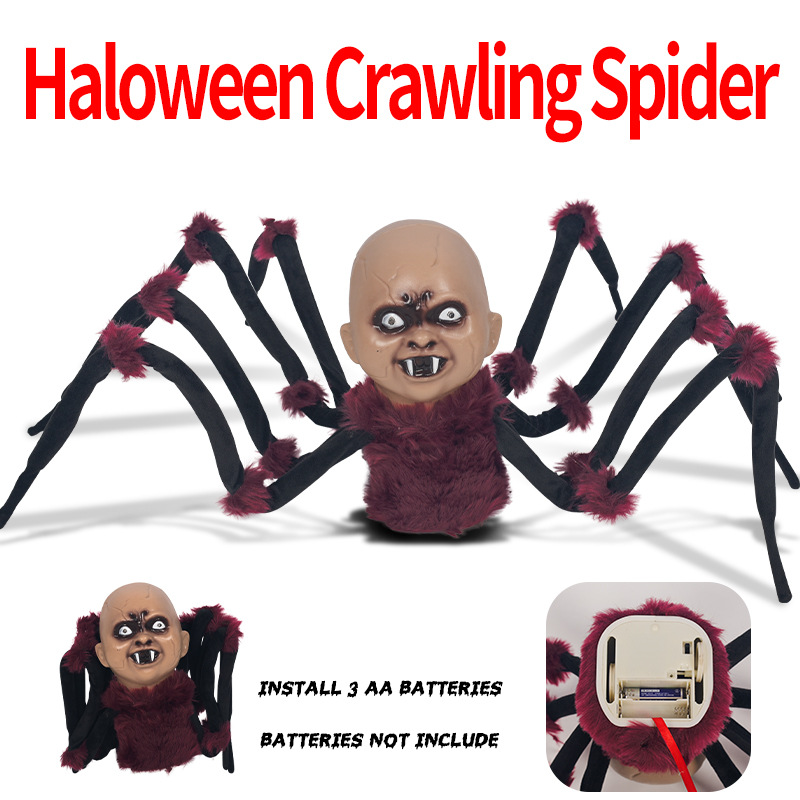(Spider) Electric Spider Crawling Walking Thrilling Scary Light Up Sound Activated Electric Atmosphere Decor Prop