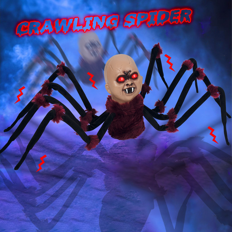 (Spider) Electric Spider Crawling Walking Thrilling Scary Light Up Sound Activated Electric Atmosphere Decor Prop