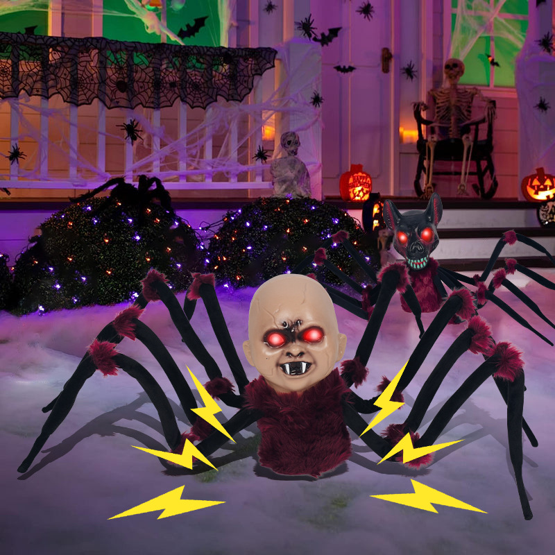 (Spider) Electric Spider Crawling Walking Thrilling Scary Light Up Sound Activated Electric Atmosphere Decor Prop