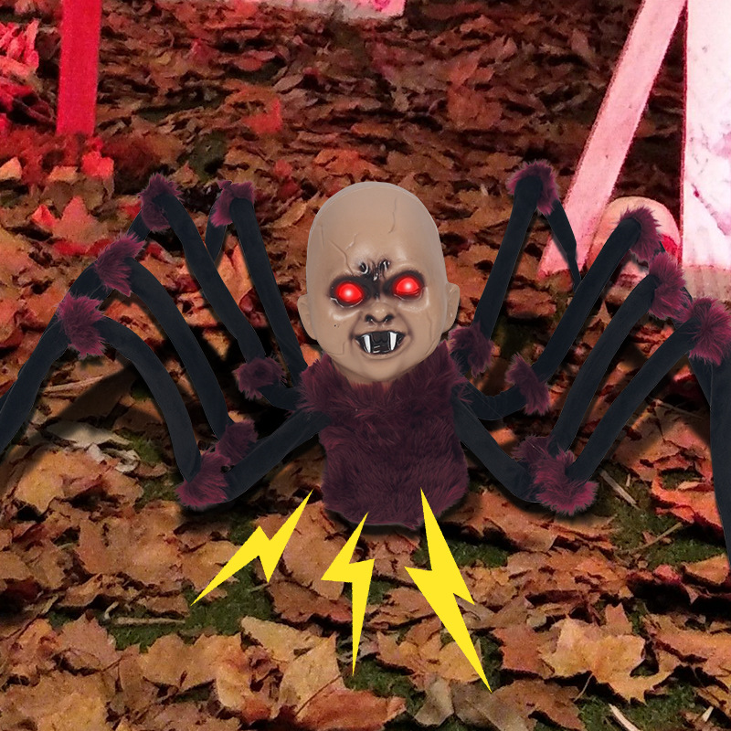 (Spider) Electric Spider Crawling Walking Thrilling Scary Light Up Sound Activated Electric Atmosphere Decor Prop