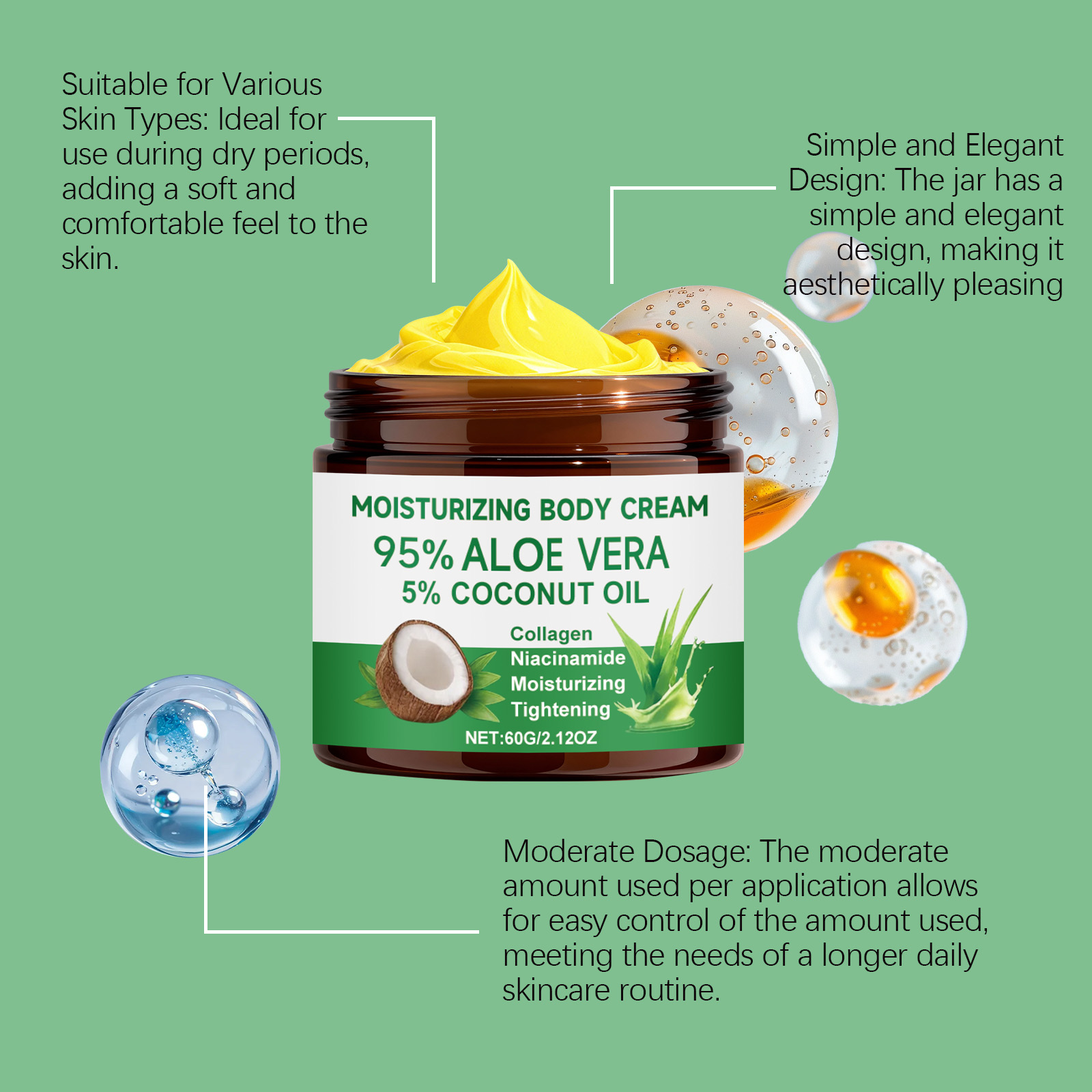 Aloe Moisturizing Body Cream Hydrates Skin Fresh Natural Fragrance Fits All Skin Types Daily Whole Body Care