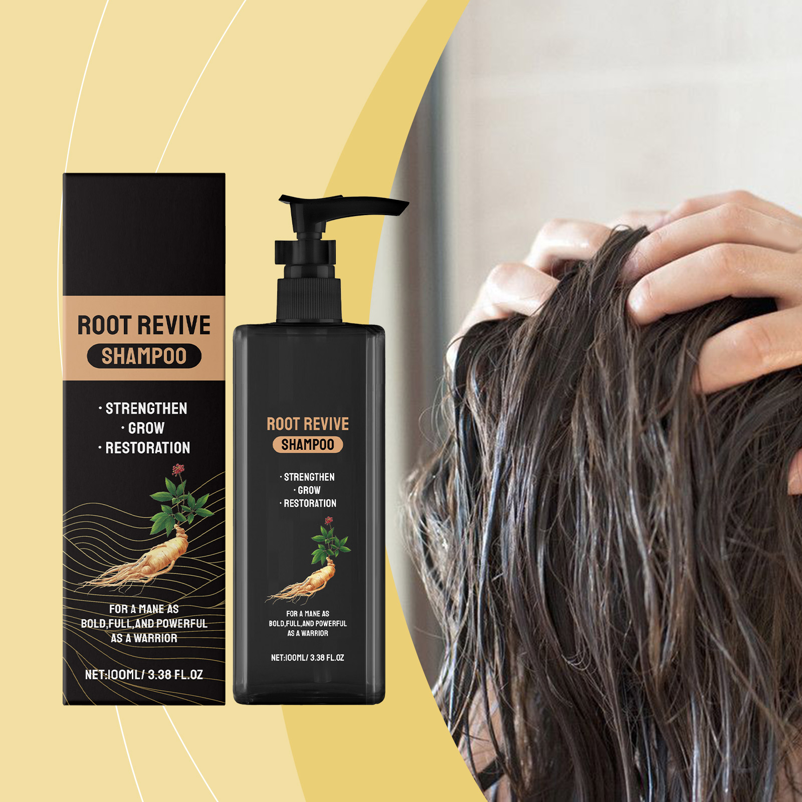 Ginseng Root Shampoo Deep Clean Scalp Nourish Soft Shiny Fluffy Fine Hair Strands