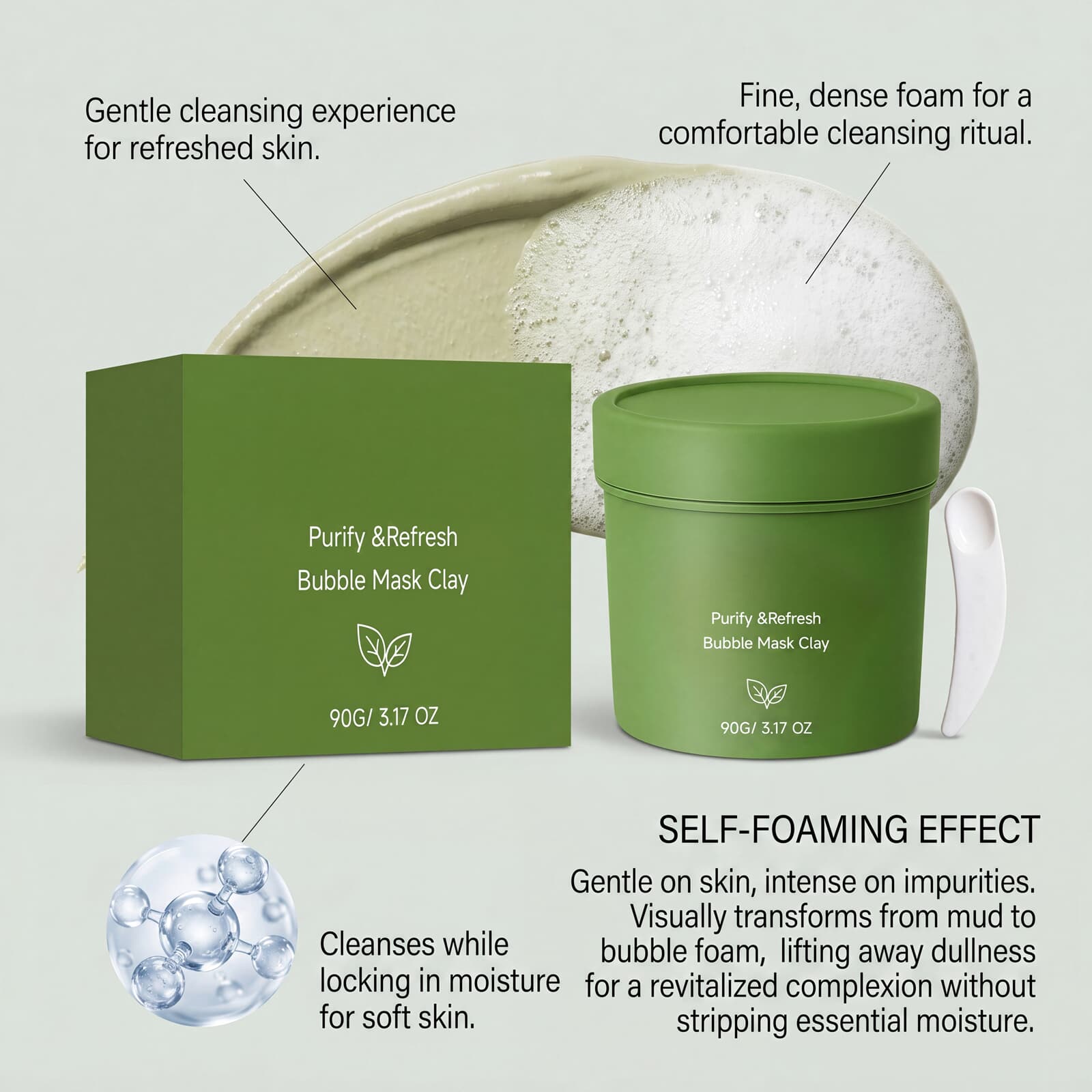 Bubble Cleansing Mask Gentle Exfoliating Pore Smoothing Brightening Skin Refreshing Spreadable Facial Skin Care
