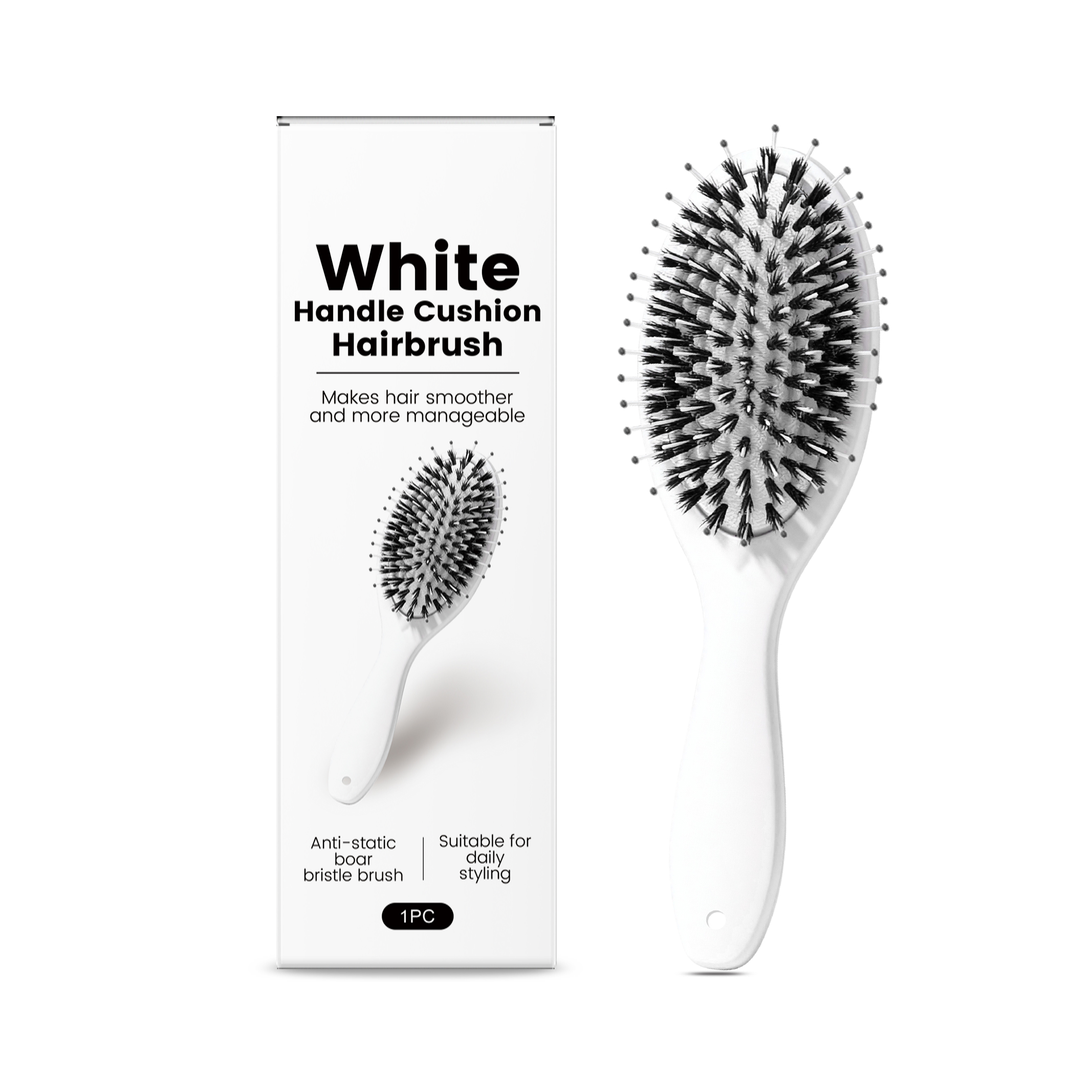 White Handle Bristle Air Cushion Comb Mild Comfort Untangle Knot Light Durable Small Anti Slip Daily Use