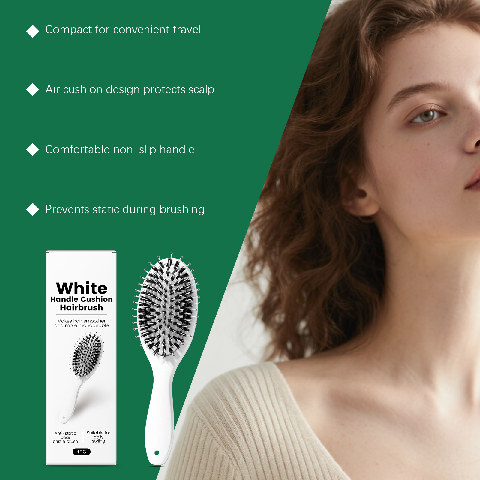 White Handle Bristle Air Cushion Comb Mild Comfort Untangle Knot Light Durable Small Anti Slip Daily Use