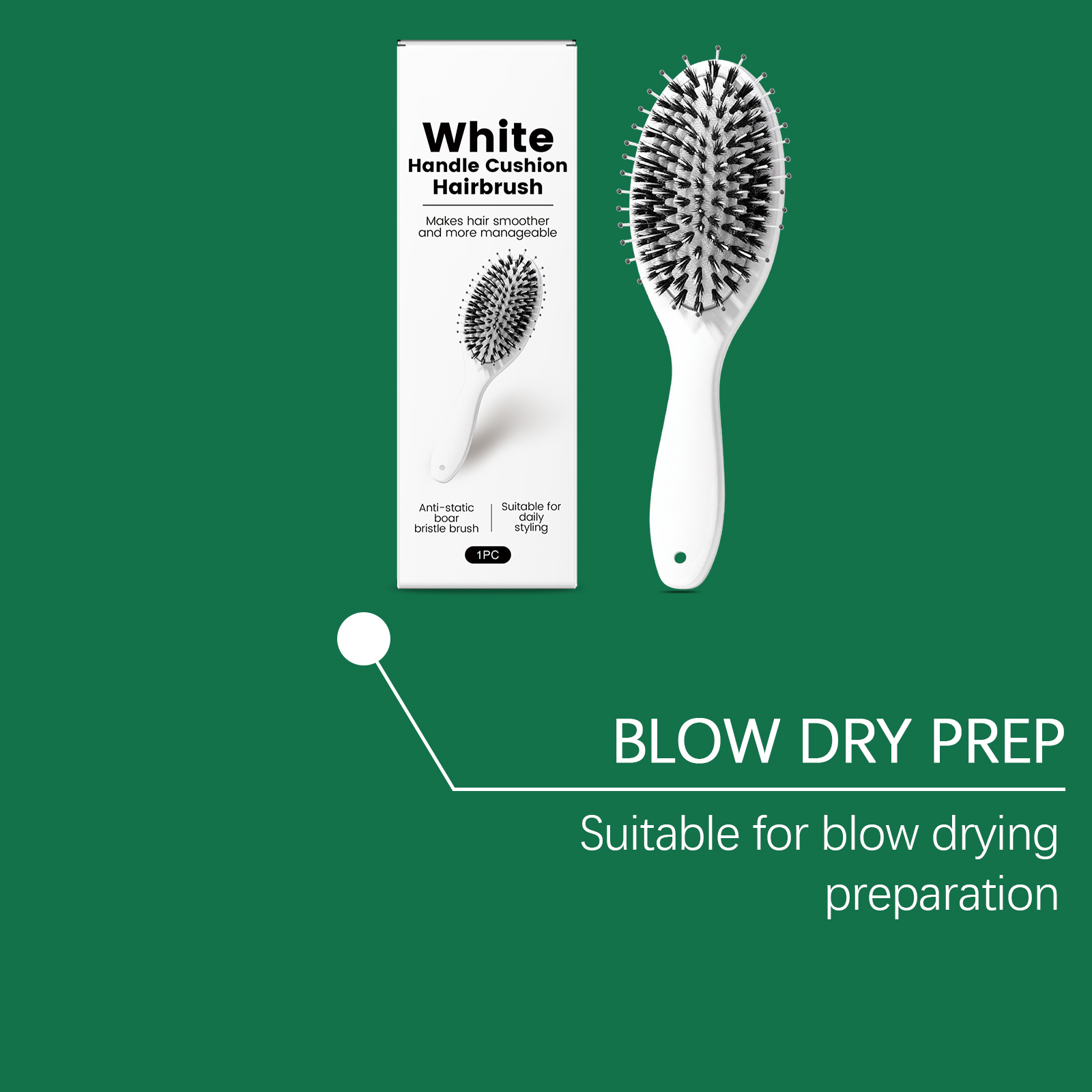 White Handle Bristle Air Cushion Comb Mild Comfort Untangle Knot Light Durable Small Anti Slip Daily Use