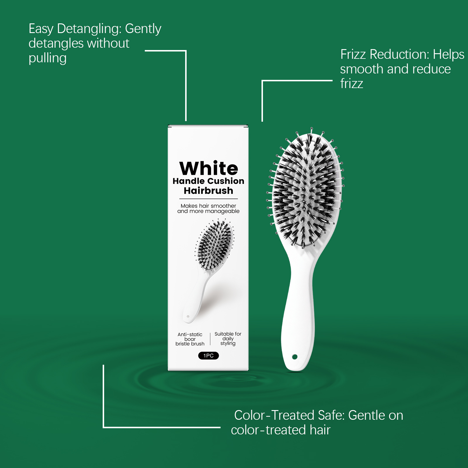 White Handle Bristle Air Cushion Comb Mild Comfort Untangle Knot Light Durable Small Anti Slip Daily Use