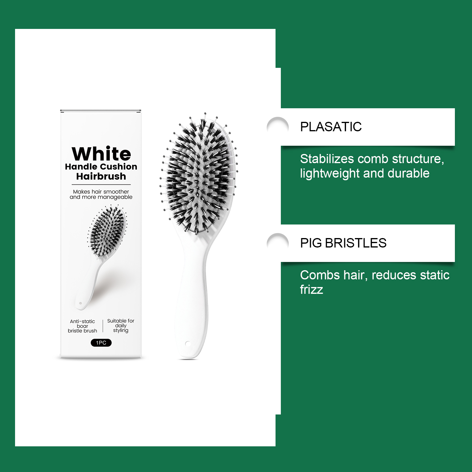 White Handle Bristle Air Cushion Comb Mild Comfort Untangle Knot Light Durable Small Anti Slip Daily Use