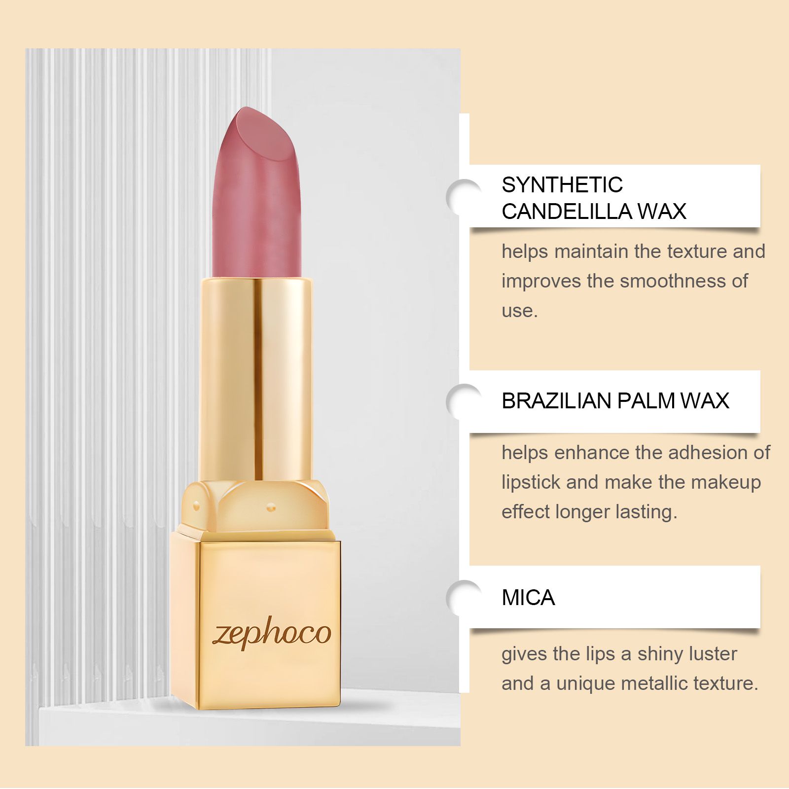 Rose Red Metallic Cream Lipstick Lightweight Moisturizing Shiny Finish For Daily Lip Makeup
