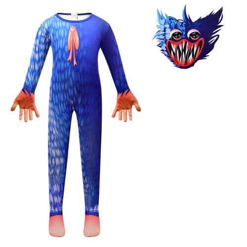 Huggy Wuggy Cosplay Costume Poppy Playtime Jumpsuit Bodysuit Mask Gloves Cartoon Game Cosplay Kits Carnival Halloween Monster Cosplay Outfits Blue