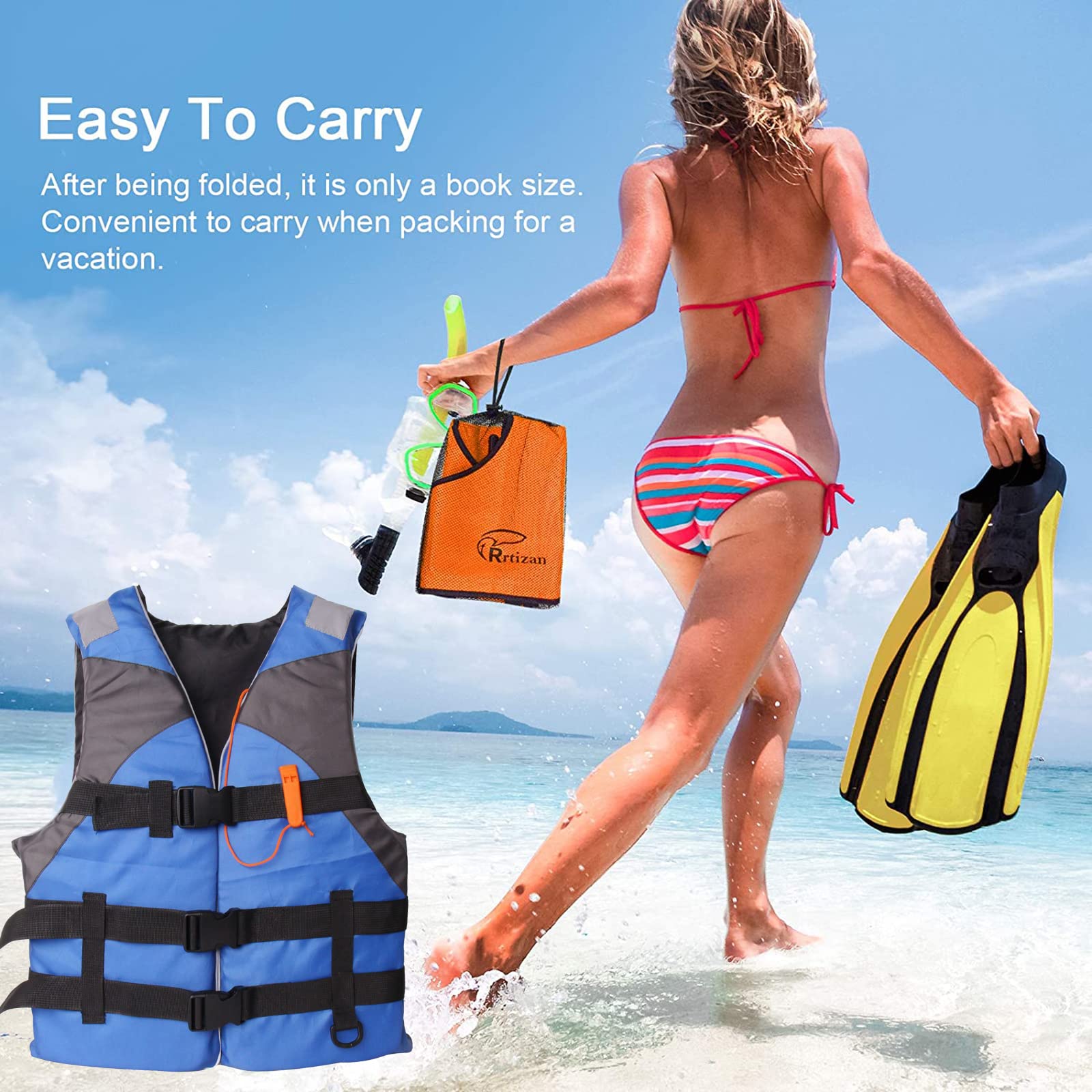 (Blue) Adult Life Jacket Vest Buoyancy Aid Unisex Adjustable Life Jacket Safety Swim Vest for Kayaking Paddle Boarding Fishing Surfing Snorkel Watersports Rafting Water Sport