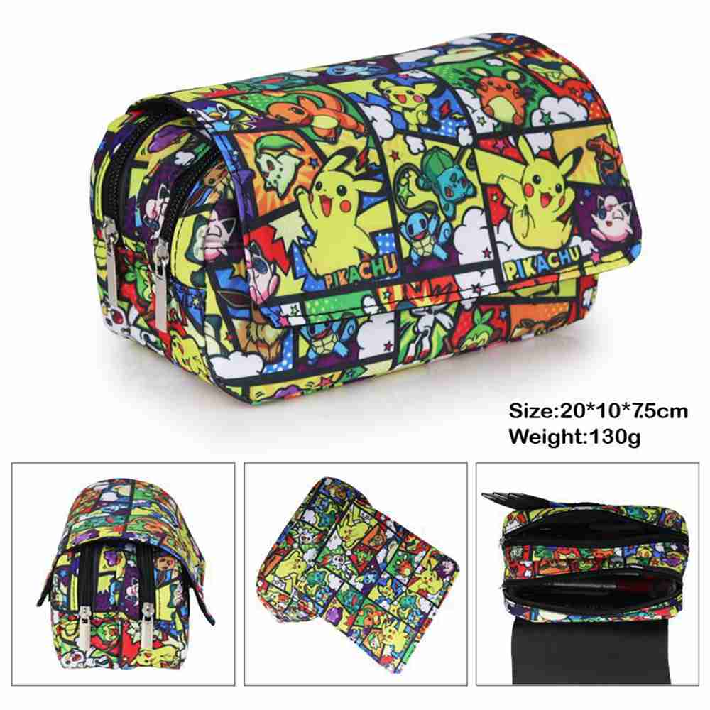 (Pokémon Pikachu 01) Pokémon Pikachu Large Capacity Anime Pen Case Pencil Case for Kid Cartoon Pencil Bag Pouch Holder Desk Organizer with Multi Compartments for Childrens Students Office School Gift