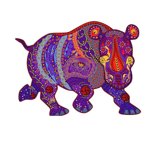 Rhino Wooden Jigsaw Puzzles Animal Gift Idea for Adults Kids
