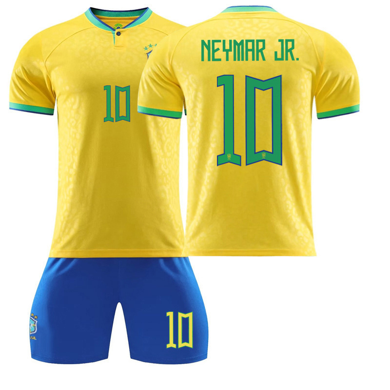 (Kids 16) 22-23 Brazil Home Neymar Jr No. 10 Teens Kids Boys Football Kit Sport Training Jersey