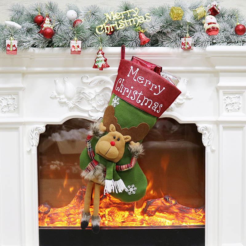 (1PCS Santa Claus) 45cm Luxury Christmas Stocking Deluxe Knit Gnomes Plush Santa Doll Xmas Sock Large Christmas Stocking Sock