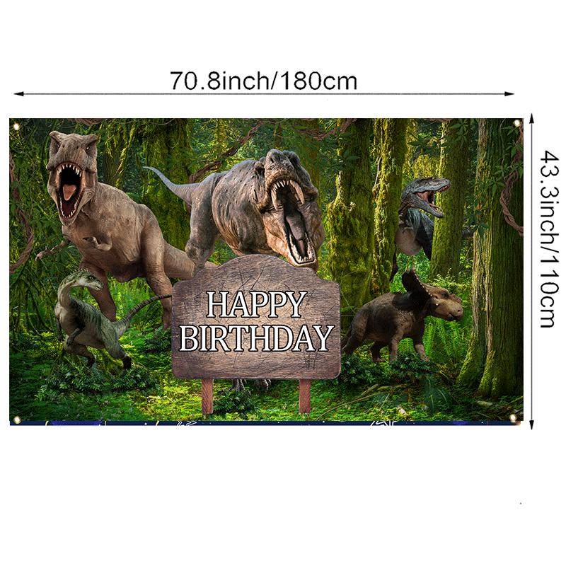 Dinosaur Theme Backdrop Banner Happy Birthday Photo Background Tropical Jungle Birthday Party Backdrop Decor for Kid Dinosaur Theme Birthday Party