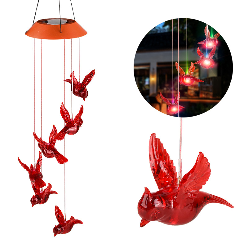 Cardinals Solar Wind Chimes Light  Garden Courtyard Lawn Decoration Gifts