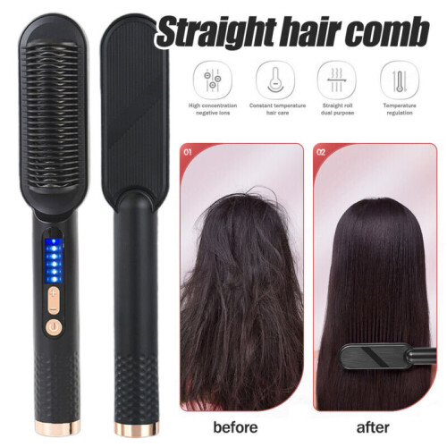 LED Negative-ion Hair Straightener Brush Straightening Curling Styling Comb Hair Tools