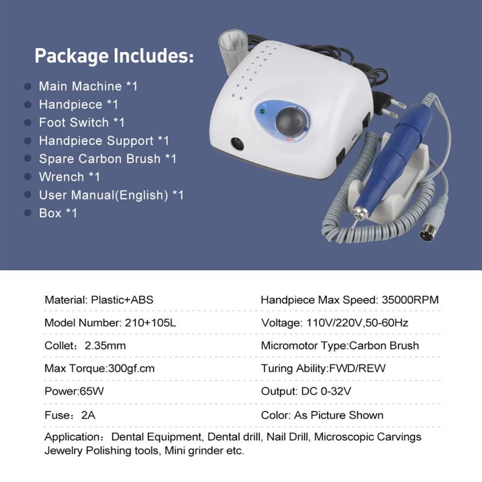 Electric Nail Drill Machine 40000RPM Electric Nail Manicure Machine Adjustable Speed Manicure Pedicure Electric Nail File Gel Nails Exfoliating Polishing