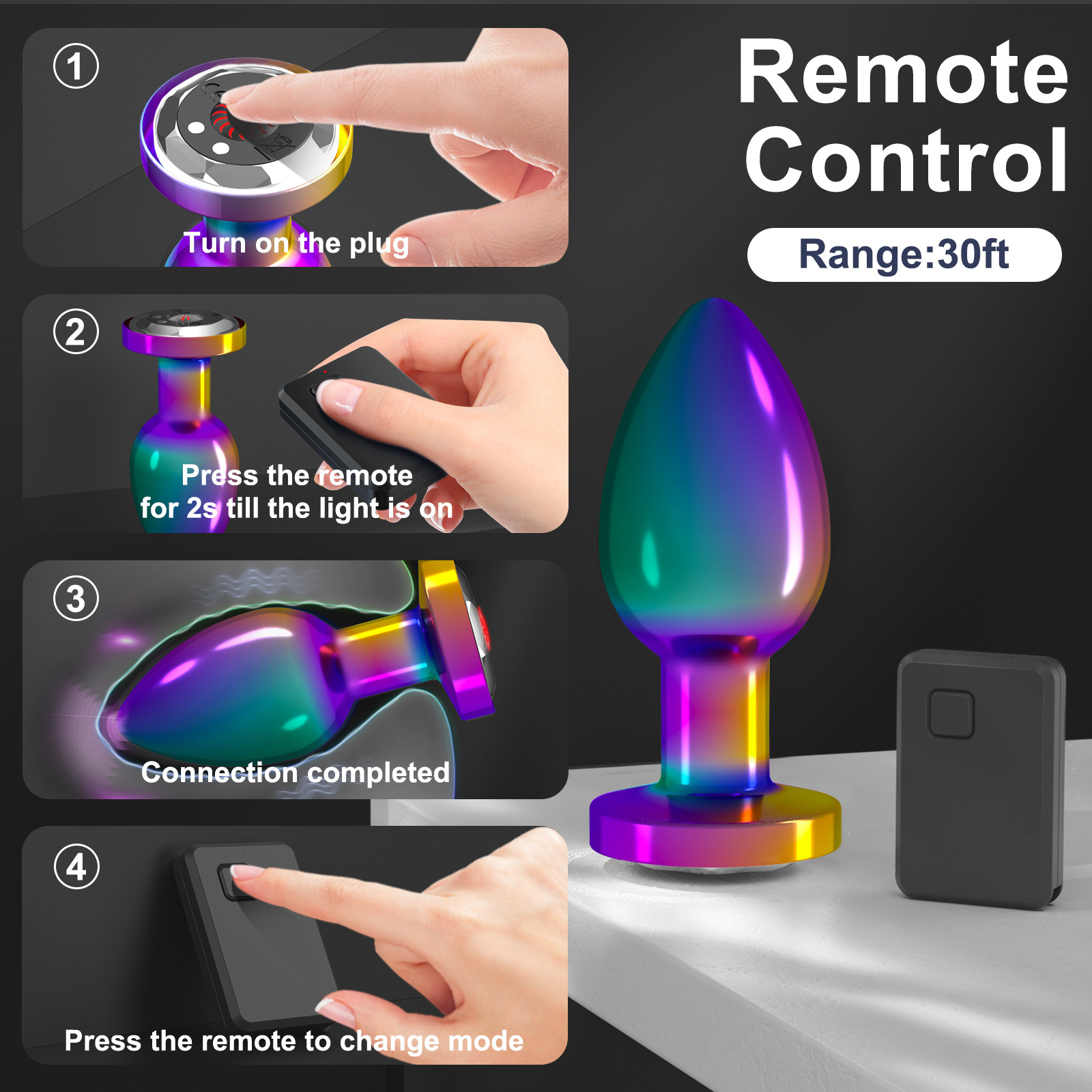 (Colorful) Anal Plug Vibrator Metal Wireless Remote Control Butt Plug Men Prostate Massager Portable Female Masturbator Dildo Sex Toys for Women Men Adult Games