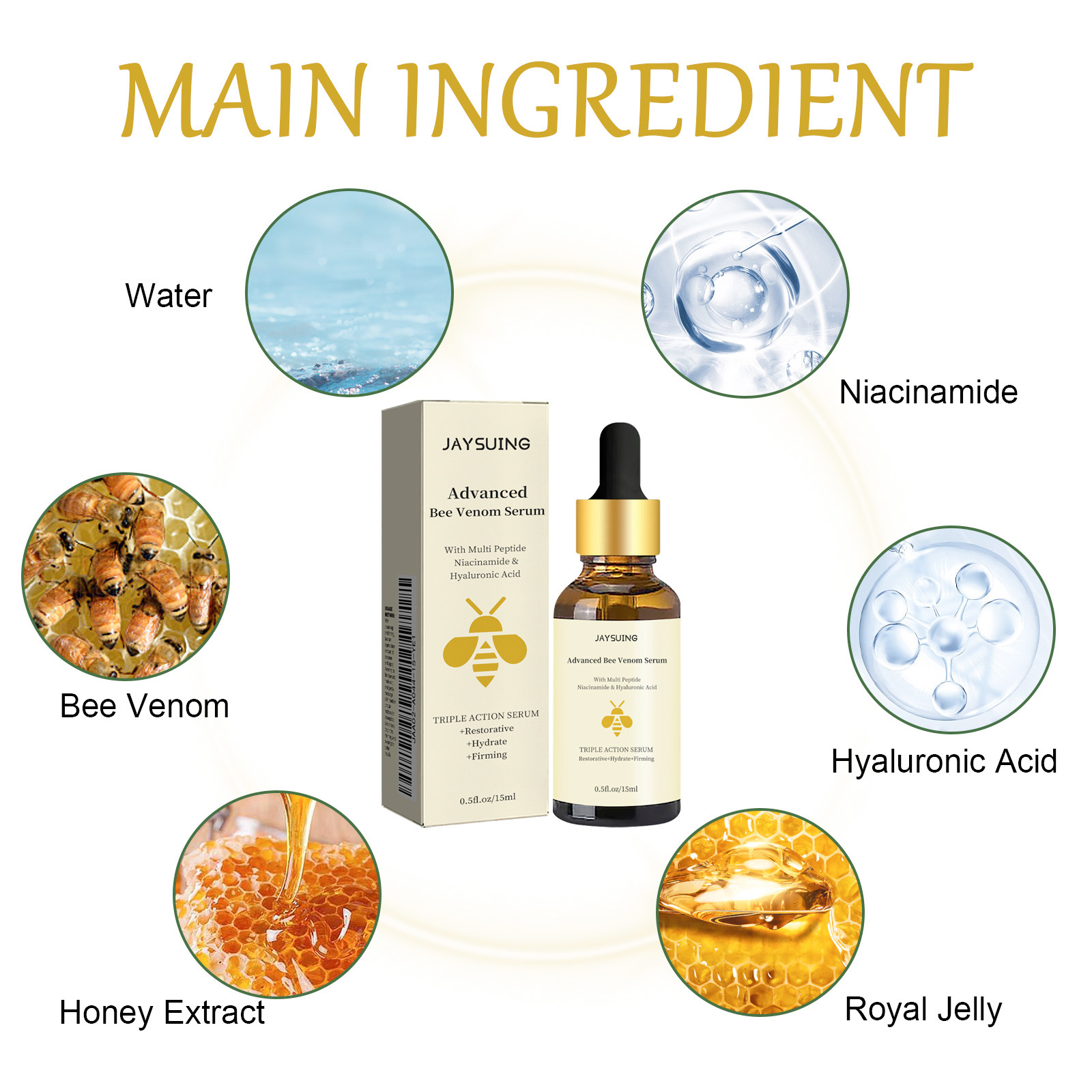 Bee Venom Serum Anti Wrinkle Essence Lightens Fine Lines Wrinkle Lines Dullness Nourishes and Firms Skin Moisturize Tighten Facial Skin Care