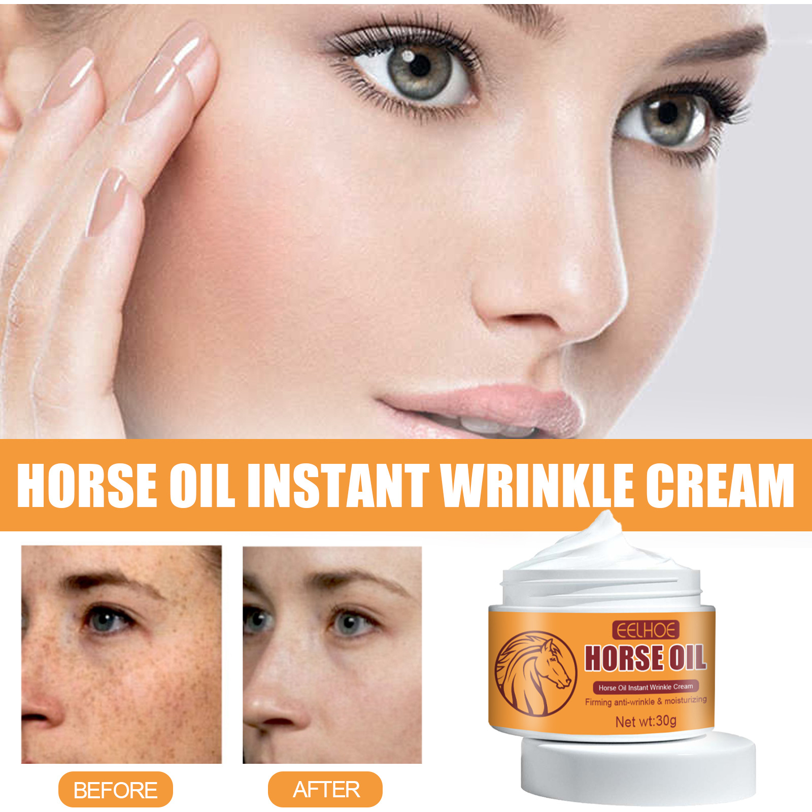 (1 PC) Horse Oil Instant Anti Wrinkle Cream Brightening Smooth Firming Lifting Anti Aging Fade Fine Lines Spot Moisturizing Whitening Repair Skin Skin Rejuvenation