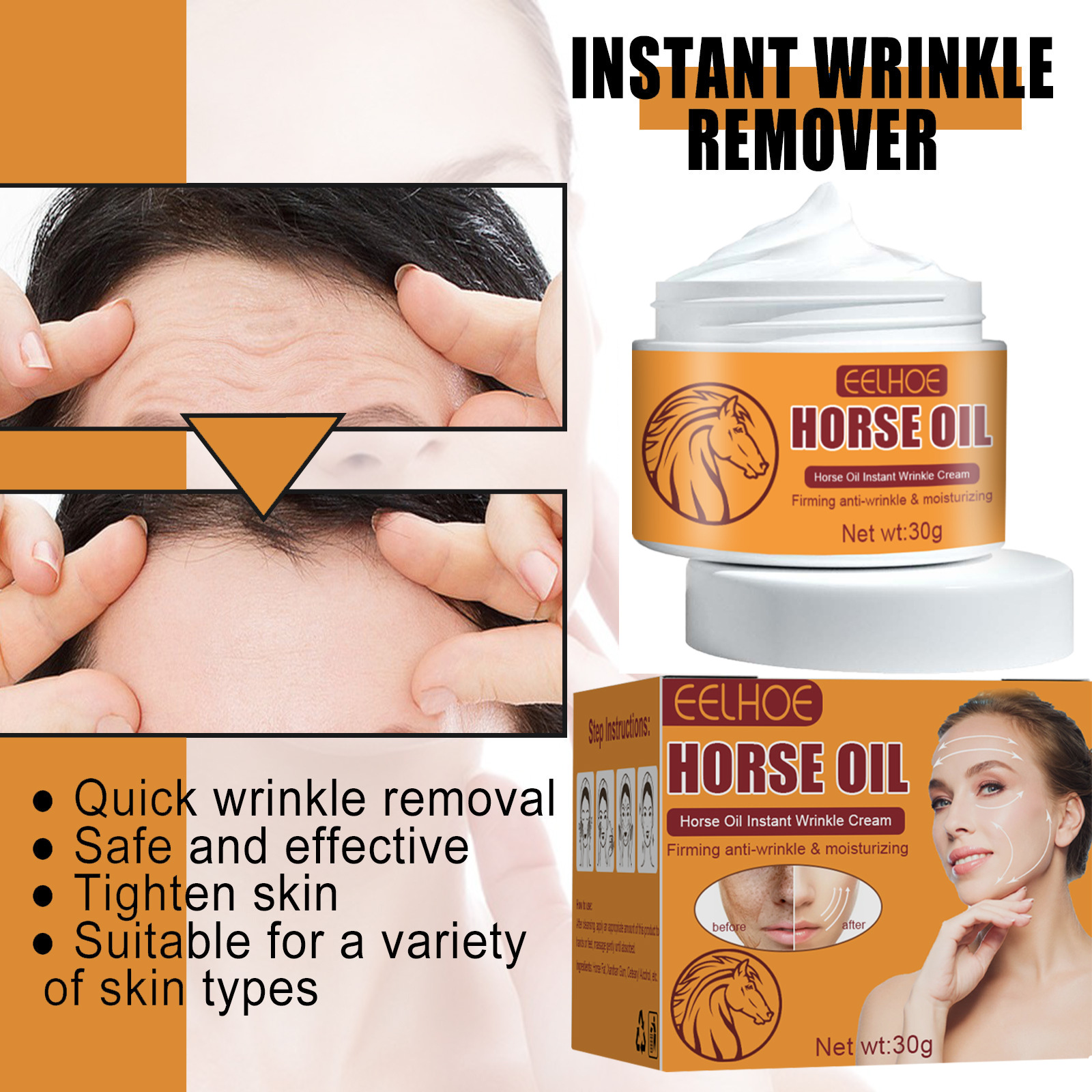 (1 PC) Horse Oil Instant Anti Wrinkle Cream Brightening Smooth Firming Lifting Anti Aging Fade Fine Lines Spot Moisturizing Whitening Repair Skin Skin Rejuvenation