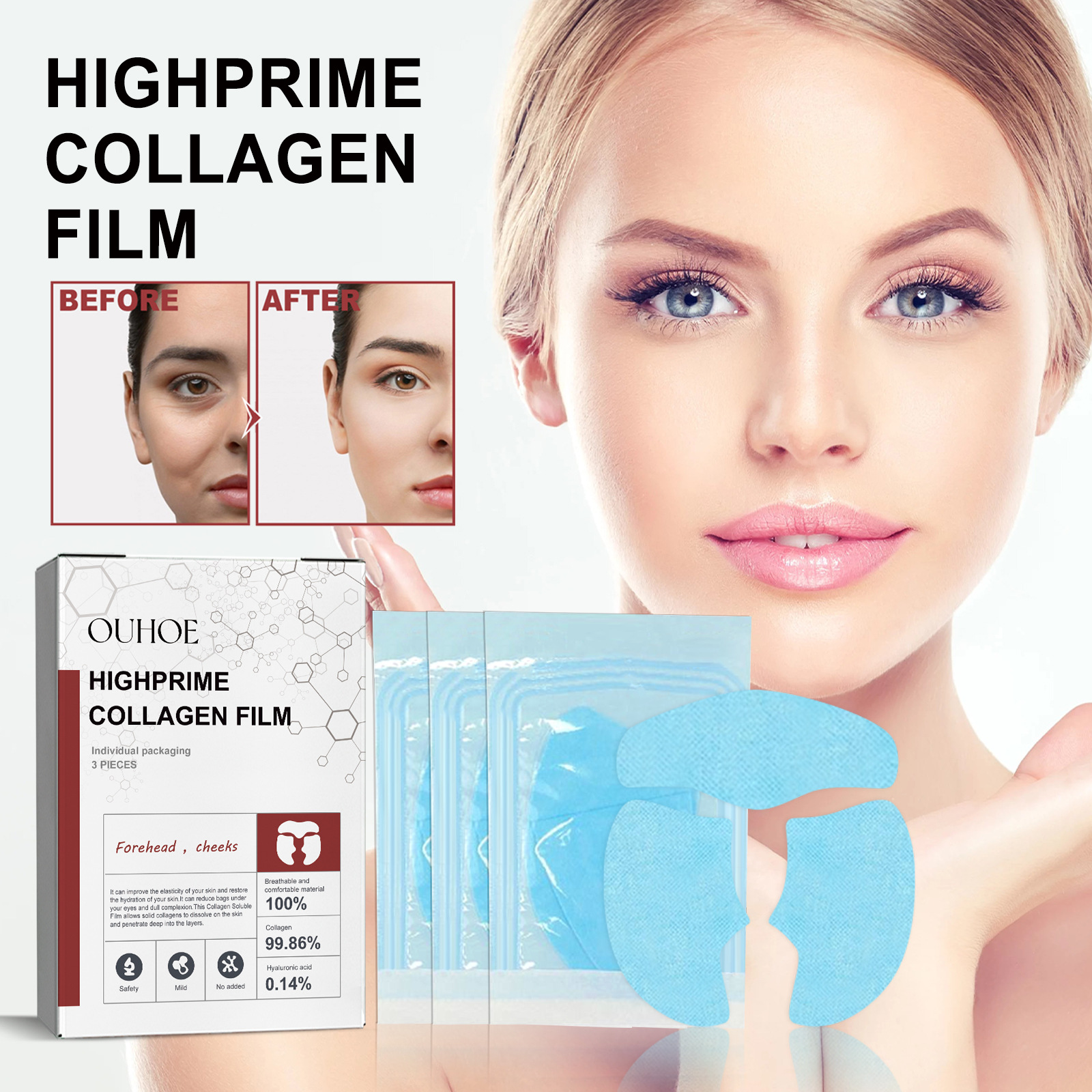 (1PC Set) Collagen Membrane Lightens Wrinkles Bags Dark Circles Remover Firming Skin Plump And Moisturizing Eye Rejuvenation Membrane Forehead Smile Lines Patches
