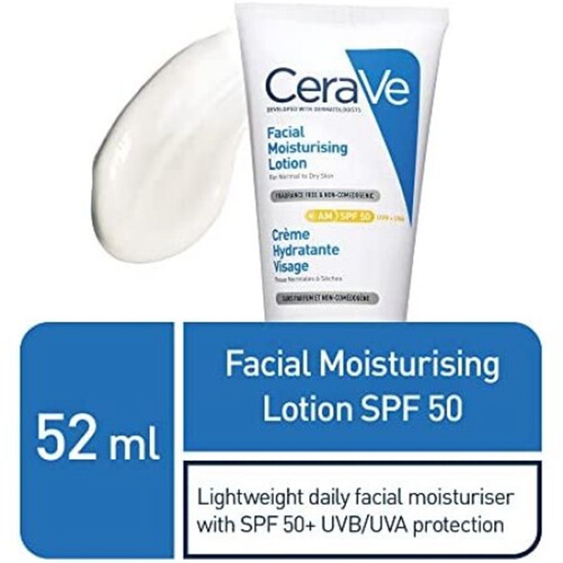 CeraVe AM Facial Moisturising Lotion SPF50 with Ceramides & Vitamin E for Normal to Dry Skin 52ml