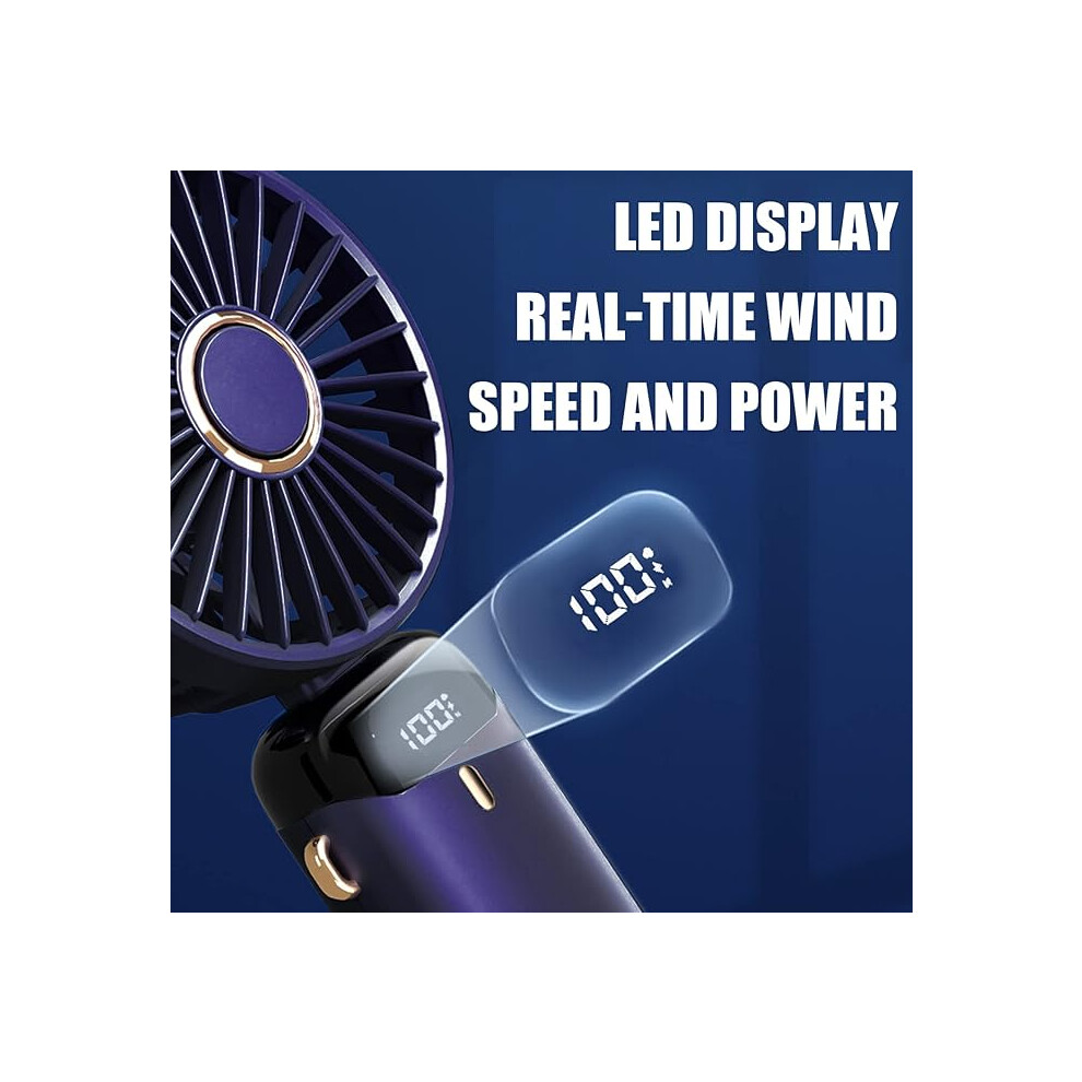 Hand Held Fan Portable Handheld USB Rechargeable Fans 5 Speeds Battery Operated Mini Fan Foldable Desk Fans with LED Display for Home Travel