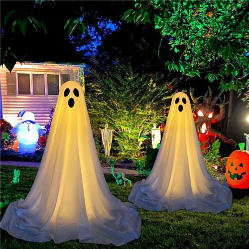 Lighted Spooky Ghost Halloween Decorations Scary Standing Ghost with LED String Lights Home Porch Garden Yard Lawn Party Horror Decor