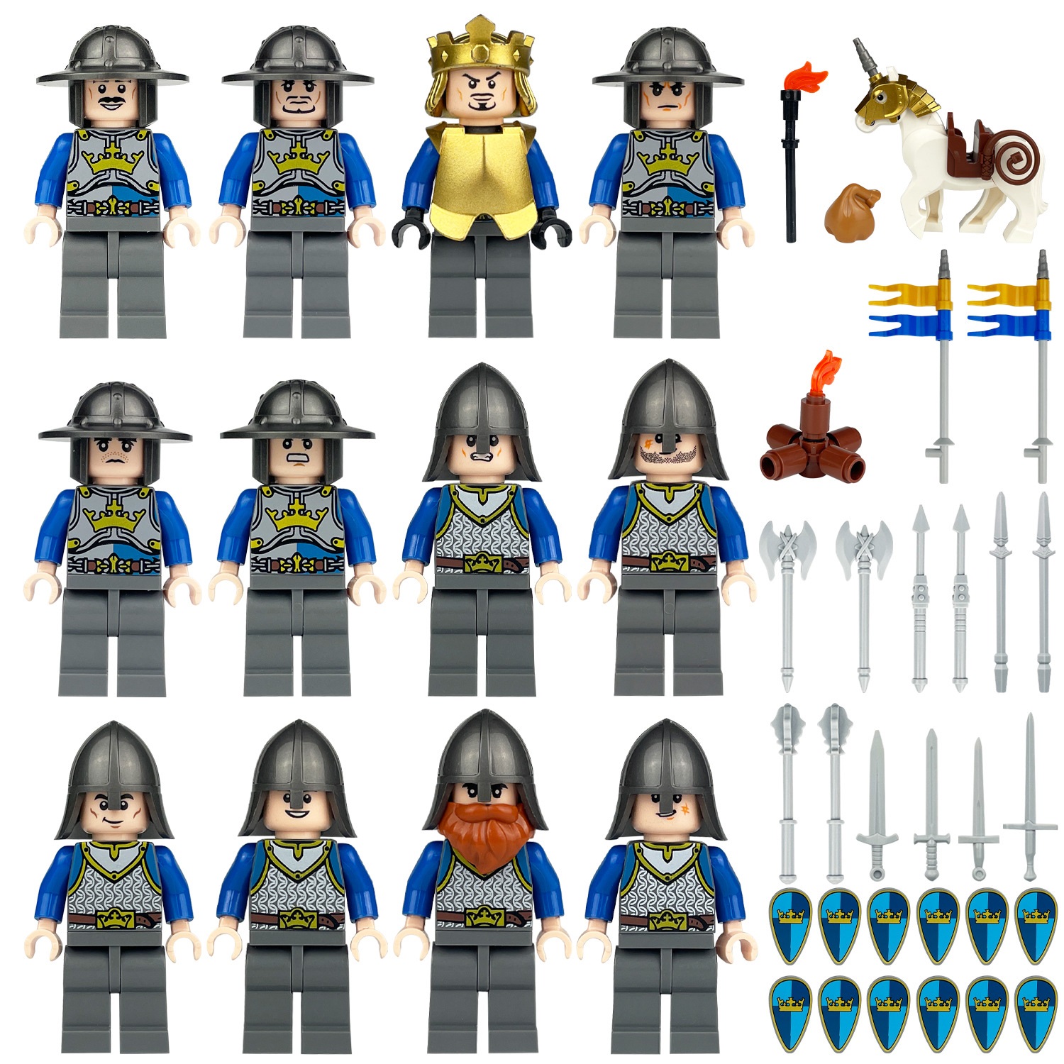 Golden Crown Blue Lion Army Special Forces Minifigure Custom Minifigure Toy Soldiers Army Toys Set for Strategy Games and Collecting